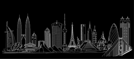 線描建筑城市剪影 焦油條元素的創(chuàng)意融合與免費(fèi)資源分享